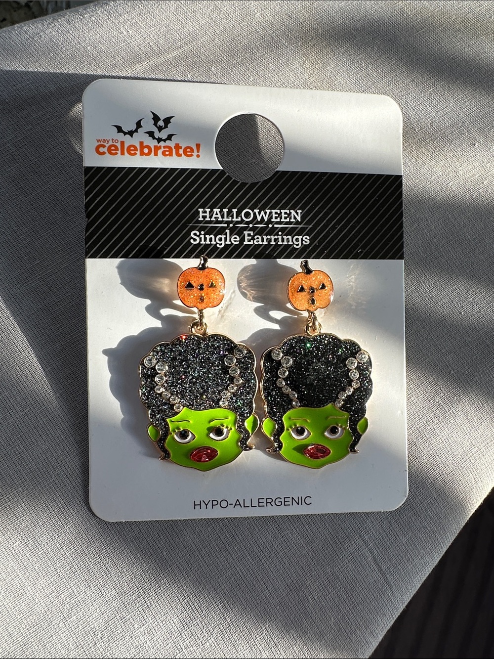Halloween Green Frankenstein Earrings with Pumpkin Studs